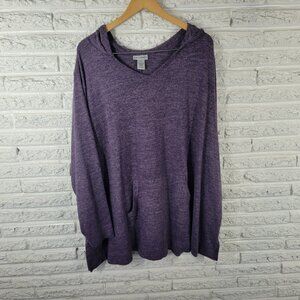 Catherines Womens Sweater 4X Plus Hoodie Blue Pockets Soft Slit SWE169E